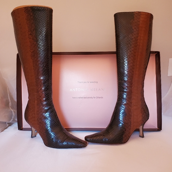 ANTONIO MELANI Shoes - ANTONIO MELANI Brown Snakeskin Knee-High Stiletto Boots